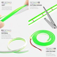 Meijiajia Led Neon Strip Lights, Green 12V/16.5Ft, Flexible Diffuser, Cuttable & Bendable Waterproof Silicon, For Devices Lighting Upgrade, Decor & Sign Custom. [Power Adapter Not Included]