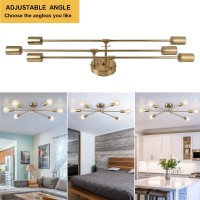 Brknit Semi Flush Mount Ceiling Light, 6-Light Brass Modern Sputnik Chandeliers With E26 Base, Mid Century Industrial Vintage Farmhouse Kitchen Light Fixtures For Living Room Dining Room Bedroom