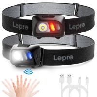 Lepro Pr320017-A-2 Rechargeable Headlamp With Motion Sensor - 1500Lux Led Head Lamp With Red Light For Outdoor Activities, 2 Pack