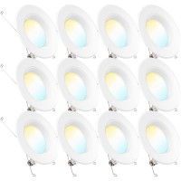 Sunco Lighting 12 Pack 56 Inch Led Can Lights Retrofit Recessed Lighting, Selectable 2700K3000K3500K4000K5000K Dimmable, Baffle Trim, 13W=75W, 965 Lm, Replacement Conversion Kit, Ul Energy Star