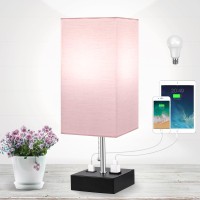 3-Color Temperature Lamps For Bedroom Table Lamp Bedside Lamp With Usb Port And Ac Outlet Nightstand Lamps With Pink Shade Black Metal Bed Lamp Small Desk Lamps For Living Room Office (Bulb Included)