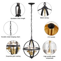 Treekee Rustic Chandelier 14 Black And Gold Globe Pendant Chandelier 3Light Adjustable Ceiling Hanging Light For Kitchen D