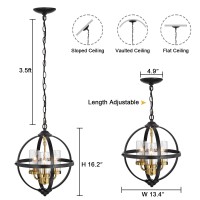 Treekee Rustic Chandelier 14 Black And Gold Globe Pendant Chandelier 3Light Adjustable Ceiling Hanging Light For Kitchen D