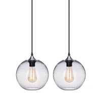 Ariamotion Pendant Lighting Kitchen Island Modern Rustic Glass Hanging Lights Globe Clear Seeded Bubble Light Fixtures Dining Room Table Bedroom Bathroom Office Brushed Nickel 8.7 Inch Diam 2 Pack