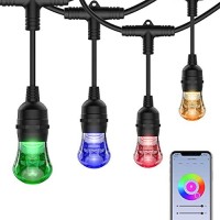 Fmart Smart Color String Lights, 48Ft Led Smart Color Changing Patio Lights Works With Alexa & Google Home, Outdoor Rgbw String Lights 2.4Ghz Wi-Fi & App Control, Ip65 Waterproof Dimmable Party Decor