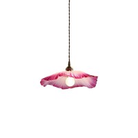 Nzdy Purple Flower Single Head Mini Pendant Lighting, Creative 30Cm12In With Patterned Glass Lampshade Chandelier, Gradient Pink Bedroom Bedside Hanging Lamp, Simple Energy-Saving Droplight