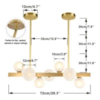 Bokt Modern Gold Chandelier 7-Lights Frosted Glass Globe Pendant Light Kitchen Island Linear Hanging Lighting Fixtures For Living Room Bedroom Dining Room Corridor