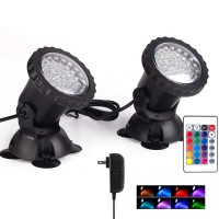 Spotlight For Yard, Colored Pond Lights Ip68 Waterproof Underwater Landscape Lights Outdoor Spot Lights, 36 Led Landscape Remote Control Multi-Color Dimmable Adjustable, Set Of 2