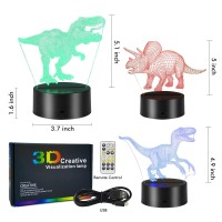 3D Dinosaur Night Light For Kids,Acrylic Night Light 3-Pattern & 16 Colors Change Decor Led Bedside Night Lamp With Remote Control Suitable For Bedroom,Dinosaur Christmas Gifts Toys For Boys Girls