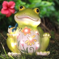 Ivcoole Outdoor Frog Sculptures Solar Resin Garden Outdoor Statues Christmas Decorations Frog Gifts Sculptures Decorations For H