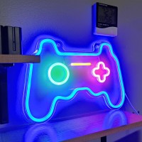 Solidee Led Dimmable Neon Signs Wall Decorations For Living Room|Bedroom Gamepad Controller Shape Neon Sign Lights Game Room Decor Accessories Cool Teen Boys|Girls|Kids Gamer Gifts