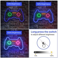 Solidee Led Dimmable Neon Signs Wall Decorations For Living Room|Bedroom Gamepad Controller Shape Neon Sign Lights Game Room Decor Accessories Cool Teen Boys|Girls|Kids Gamer Gifts