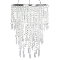 Cioceen Acrylic Chandelier Shade Ceiling Light Shade Beaded Pendant Lampshade With Crystal Beads And Chrome Frame For Bedroom