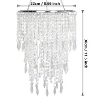 Cioceen Acrylic Chandelier Shade Ceiling Light Shade Beaded Pendant Lampshade With Crystal Beads And Chrome Frame For Bedroom