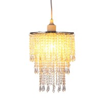 Cioceen Acrylic Chandelier Shade Ceiling Light Shade Beaded Pendant Lampshade With Crystal Beads And Chrome Frame For Bedroom