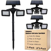 Emaner Solar Powered Flood Light 4500Mah, Dusk To Dawn Solar Flood & Security Lights With Motion Sensor, 100W Equiv. Outdoor Wireless Landscape Spotlight 6500K, Wall Mount/Stand In Ground, 2Pack