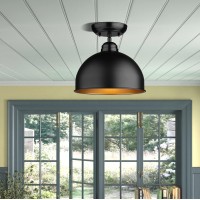 Redeast Farmhouse Semi Flush Mount Ceiling Light Fixture, Vintage Close To Ceiling Lighting Industrial Flush Mount Ceiling Light For Kitchen Island Laundry Corridor Hallway Entryway (Black, 9.24