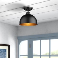 Redeast Farmhouse Semi Flush Mount Ceiling Light Fixture, Vintage Close To Ceiling Lighting Industrial Flush Mount Ceiling Light For Kitchen Island Laundry Corridor Hallway Entryway (Black, 9.24