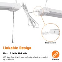 Oooled 4Ft Linkable Led Shop Light For Garages 42W 4800Lm 5000K Daylight White Led Shop Lights Led Ceiling Light With Pull Ch