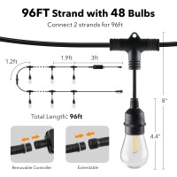 Hbn 96Ft Outdoor String Lights-Smart Outside String Lights-48 Led Bulbs Dimmable & Shatterproof, 2.4Ghz Wi-Fi & Bluetooth App Control, Works With Alexa/Google Assistant, Ip65 Waterproof & Extendable