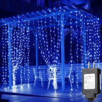 Solhice Led Curtain Lights Blue Outdoor 20Ft X10Ft, 600 Led Plug In Hanging Window String Lights Indoor, Twinkle Lights Backdrop For Patio Wedding Bedroom Backyard D