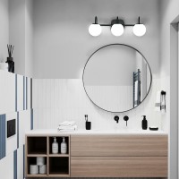 Zhuoer Modern Black Bathroom Vanity Light Fixtures 3 Lights Frame And Milk White Glass Globe Shade Modern Wall Sconce Lighting B