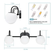 Zhuoer Modern Black Bathroom Vanity Light Fixtures 3 Lights Frame And Milk White Glass Globe Shade Modern Wall Sconce Lighting B