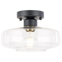 Huawiya Ceiling Light Fixture With Clear Glass Shade Matte Black Flush Mount Ceiling Light For Hallway Entryway Living Room Be