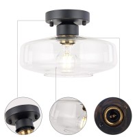 Huawiya Ceiling Light Fixture With Clear Glass Shade Matte Black Flush Mount Ceiling Light For Hallway Entryway Living Room Be