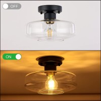 Huawiya Ceiling Light Fixture With Clear Glass Shade Matte Black Flush Mount Ceiling Light For Hallway Entryway Living Room Be