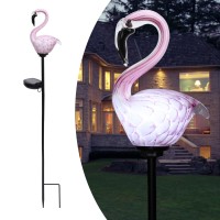 Afirst Solar Outdoor Lights Decorative - Solar Garden Stake Lights Flamingo Handblown Glass Garden Stakes Garden Pathway Lights Outdoor Waterproof Glass Stakes