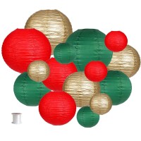 Paper Lanterns Decorative, Party Supplies For Christmas Graduation Anniversary Birthday Party Decorations Green/Red/Gold 15Pcs