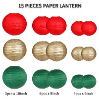 Paper Lanterns Decorative, Party Supplies For Christmas Graduation Anniversary Birthday Party Decorations Green/Red/Gold 15Pcs