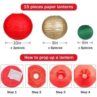 Paper Lanterns Decorative, Party Supplies For Christmas Graduation Anniversary Birthday Party Decorations Green/Red/Gold 15Pcs