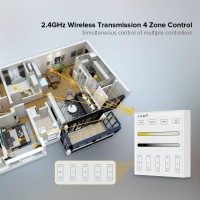 Btf-Lighting B2 Wireless 2.4G Rf 4 Zones Cct Color Temperature Led Strip Wall Mounted Smart Panel Remote Powered By 2Xaaa Batteries 3V Work With Wb5 Lm052 Lm053 C02Rf C02W C01Rf C01W Controller