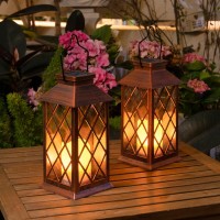 2Pack 11 Outdoor Solar Lanterns Waterproof Garden Flickering Flameless Candle Mission Lights For Patio Table Outdoor Party