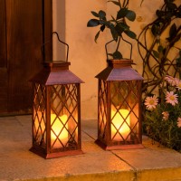 2Pack 11 Outdoor Solar Lanterns Waterproof Garden Flickering Flameless Candle Mission Lights For Patio Table Outdoor Party