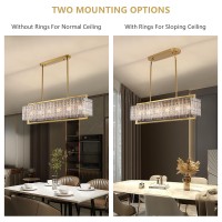 Moooni Gold Rectangle Crystal Chandelier Modern K9 Crystal Chandelier Gold Dining Room Chandelier 6 Lights Gold Rectangular Crystal Ceiling Light Fixture For Kitchen Island L41 X W10 X H12