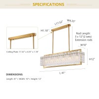 Moooni Gold Rectangle Crystal Chandelier Modern K9 Crystal Chandelier Gold Dining Room Chandelier 6 Lights Gold Rectangular Crystal Ceiling Light Fixture For Kitchen Island L41 X W10 X H12