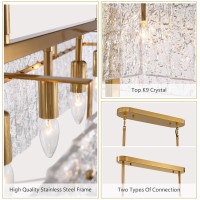 Moooni Gold Rectangle Crystal Chandelier Modern K9 Crystal Chandelier Gold Dining Room Chandelier 6 Lights Gold Rectangular Crystal Ceiling Light Fixture For Kitchen Island L41 X W10 X H12