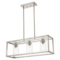 Melucee Rectangle Chandeliers For Dining Room Brushed Nickel Finish 3Light Kitchen Island Lighting Modern Light Fixtures Ceilin