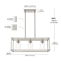 Melucee Rectangle Chandeliers For Dining Room Brushed Nickel Finish 3Light Kitchen Island Lighting Modern Light Fixtures Ceilin