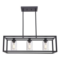 Melucee Kitchen Island Lighting 3 Lights Farmhouse Chandelier Black Pendant Lighting With Clear Glass Shade Dining Room Lighti