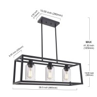 Melucee Kitchen Island Lighting 3 Lights Farmhouse Chandelier Black Pendant Lighting With Clear Glass Shade Dining Room Lighti