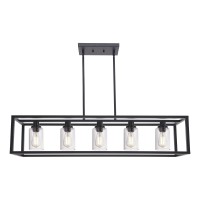 Melucee 362 Inches Length Industrial Chandelier For Kitchen Island 5Light Rectangle Dining Room Lighting Fixtures Hanging Bla