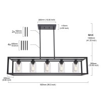 Melucee 362 Inches Length Industrial Chandelier For Kitchen Island 5Light Rectangle Dining Room Lighting Fixtures Hanging Bla