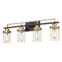 Emliviar Modern Bathroom Vanity Light 4Light Wall Lights For Bathroom Black And Gold Finish With Clear Glass Yce238B4W Bk