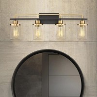 Emliviar Modern Bathroom Vanity Light 4Light Wall Lights For Bathroom Black And Gold Finish With Clear Glass Yce238B4W Bk