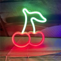 Qiaofei Cherry Neon Sign Lights Fruit Signs With Usb Or Battery Operated For Kids Room Bedroom Bar Restaurant Game Room Christm