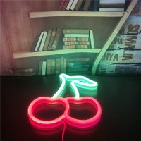 Qiaofei Cherry Neon Sign Lights Fruit Signs With Usb Or Battery Operated For Kids Room Bedroom Bar Restaurant Game Room Christm